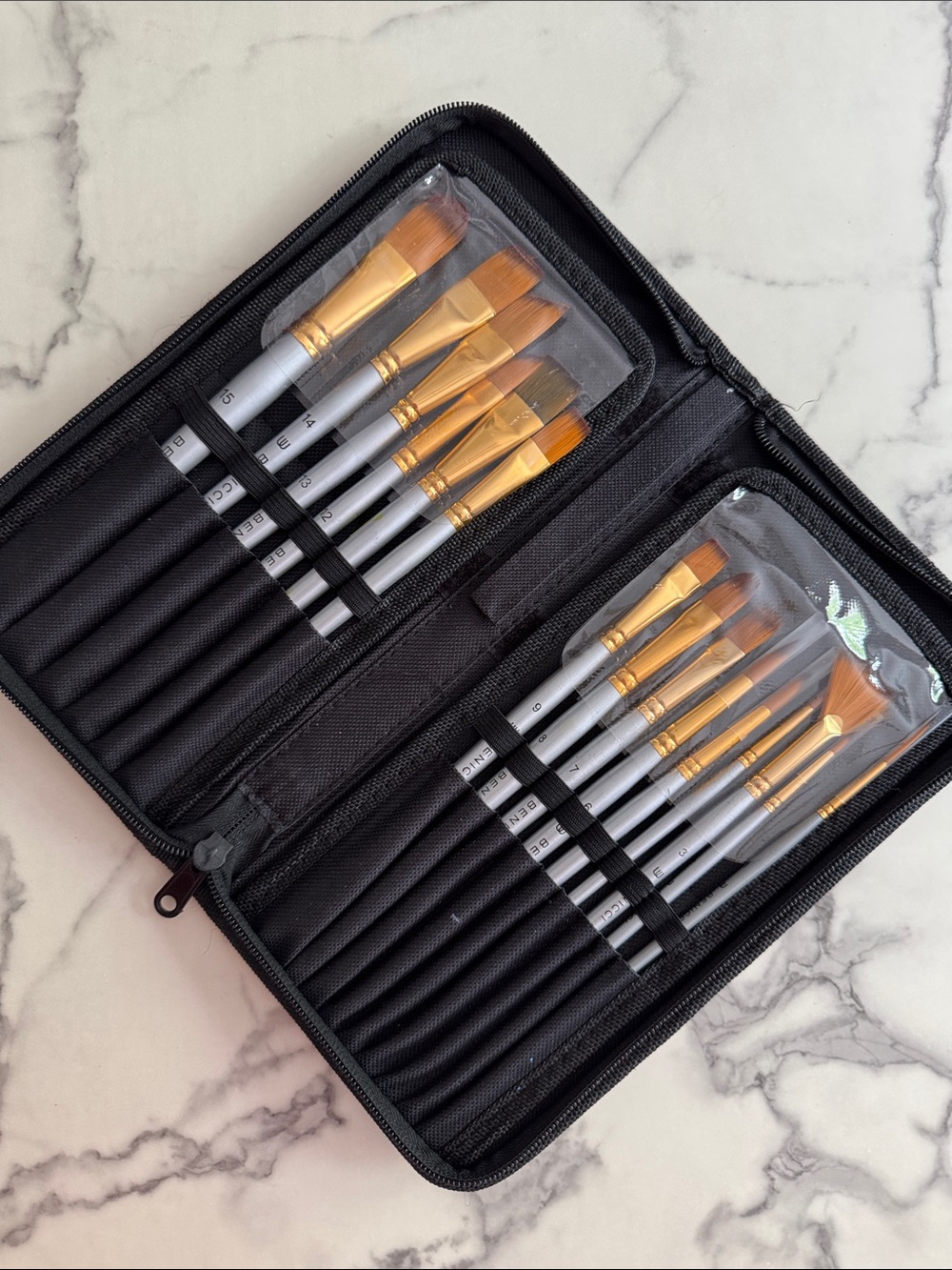 Benicci 15pc Paintbrush Set in Zippered Canvas Case